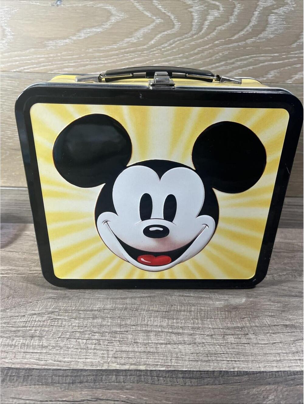 Vintage Disney Mickey Mouse Head Metal Lunch Box Yellow Collectible